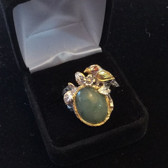 Amazing Genuine Jade & Ruby Bird Ring - Picture 7 of 8